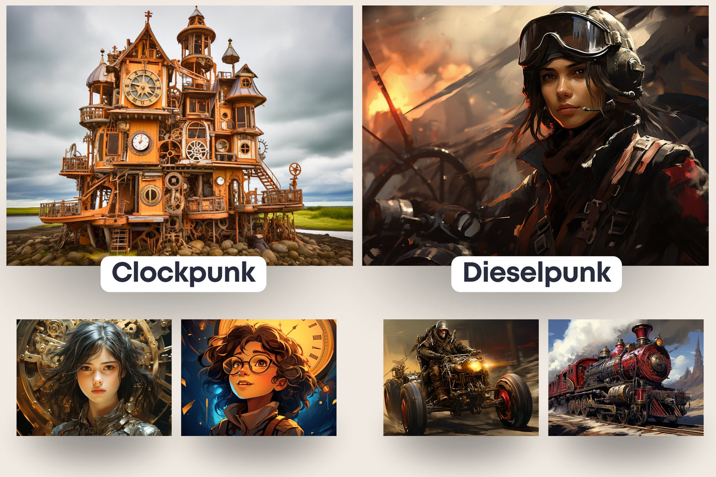 Midjourney Prompts for Steampunk Digital Art Decor Clipart & Sticker Pack